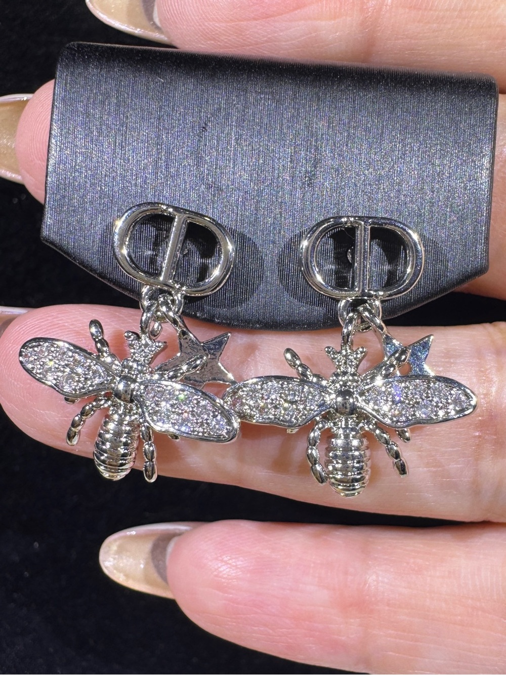 S925 Posts Sparkling Bee & Star Dangle Earrings – CZ Statement Earrings
